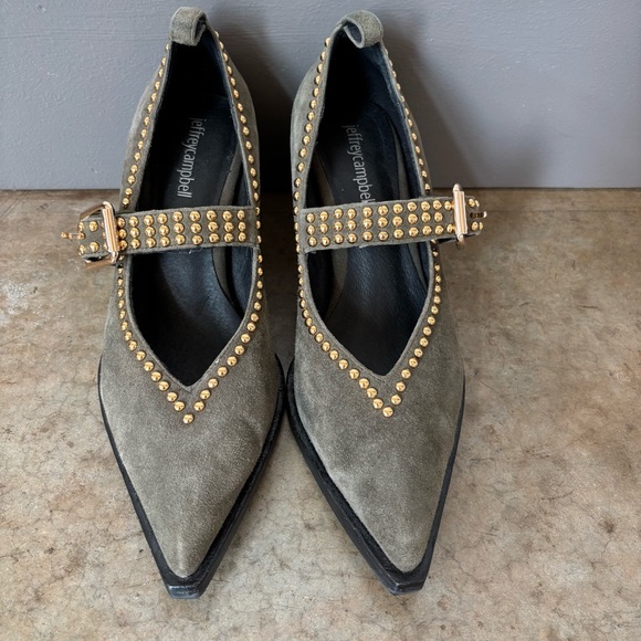 Jeffrey Campbell Walk on By Green Suede Heels Size 7.5 - Picture 1 of 12